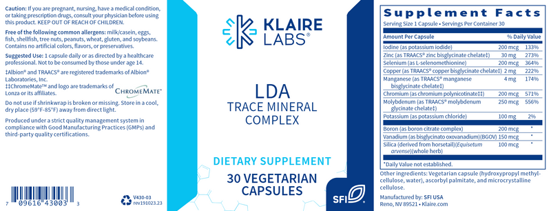 LDA Trace Mineral Complex 30 vegcap