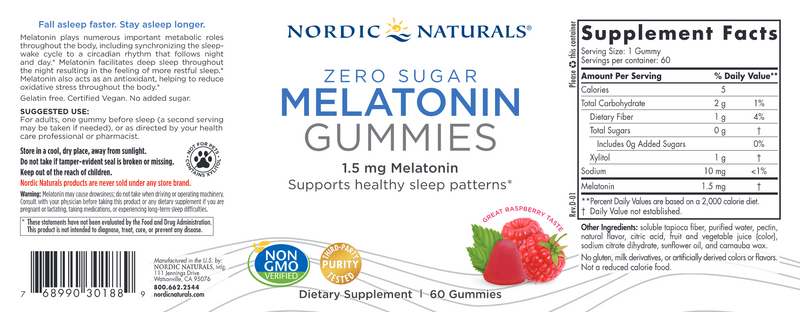 Zero Sugar Melatonin 60 gummies
