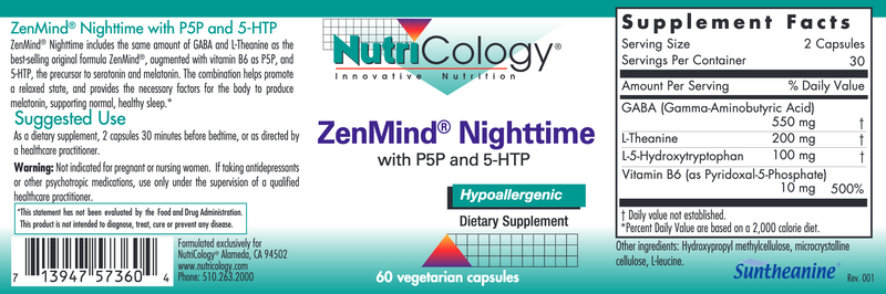 ZenMind Night w P5P and 5-HTP 60 vegcaps